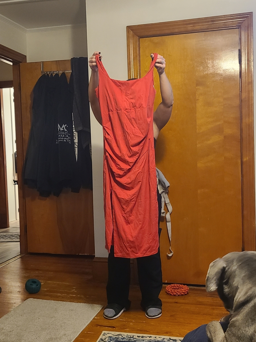 HALARA Coral Red Ruched Tank Midi Dress